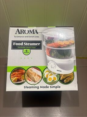 Aroma Home White and Lime Green 6-Quart Stackable Food Steamer